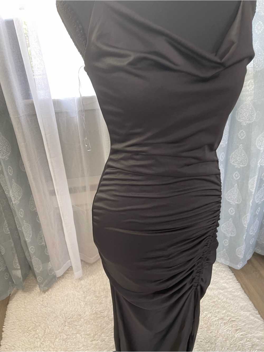 Haute Monde Black Asymmetrical Ruched Gown